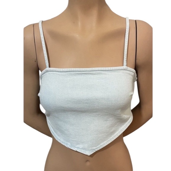 Zara Light Wash Denim Jean Bandana Crop Casual Stretch Tank Top Size Small NWT - Picture 1 of 10